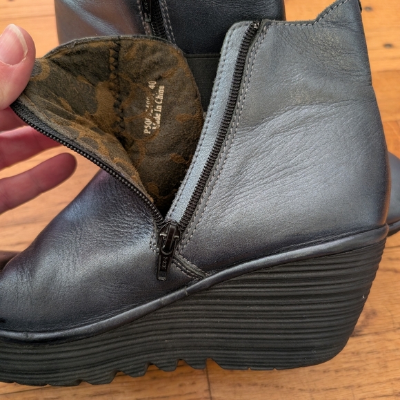 Fly London Silvery Blue Leather Ankle Wedge Boots - Picture 7 of 9